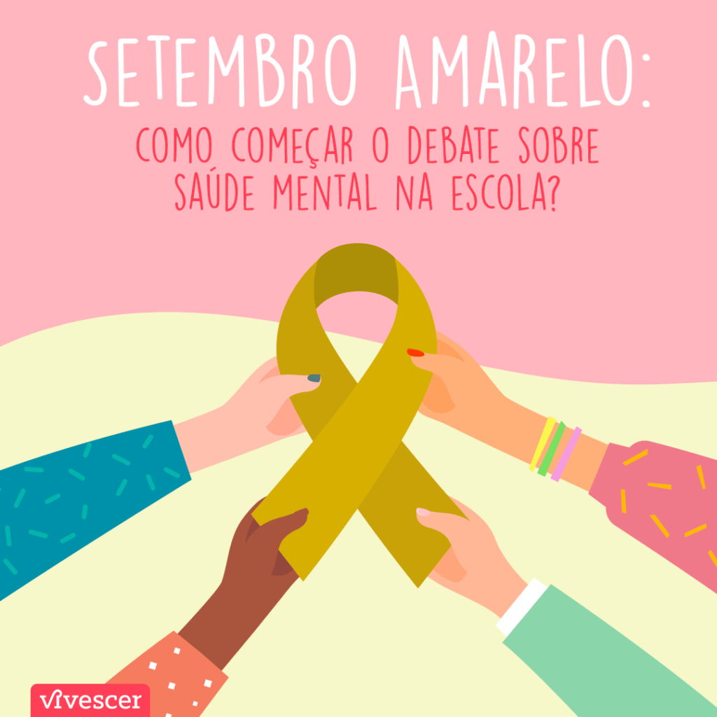 4 mãos segurando um laço amarelo; à esquerda, o texto: 