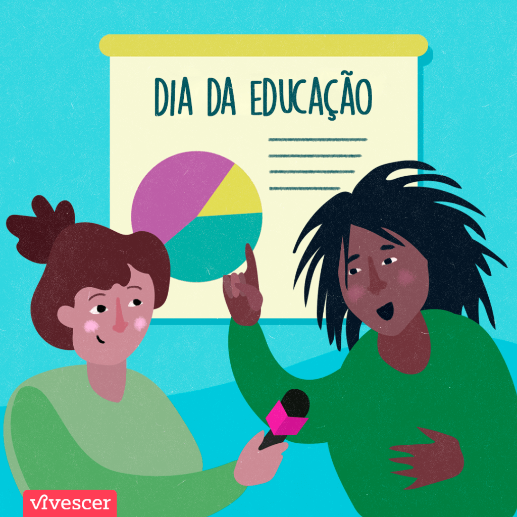 Duas pessoas, um entrevistador e um professor/diretor falando sobre o cenário da educação.