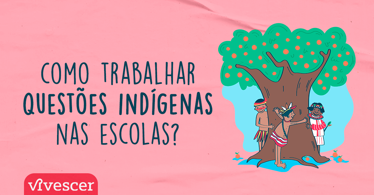 3 crianças indígenas ao redor de uma árvore